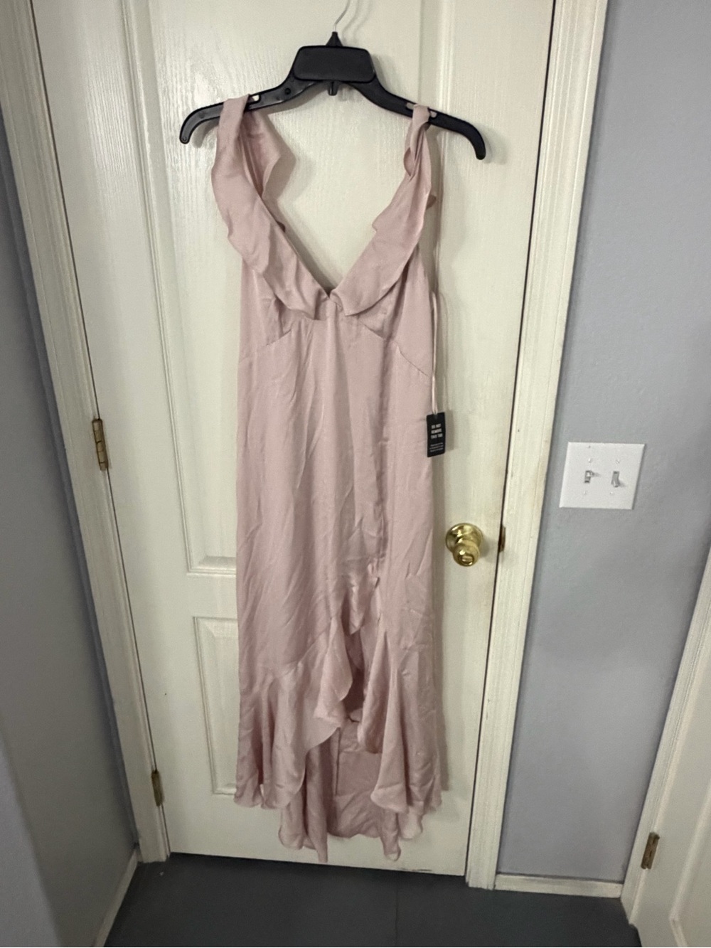 Express Blush Pink Satin Ruffle High-Low Maxi Dress NWT Size S